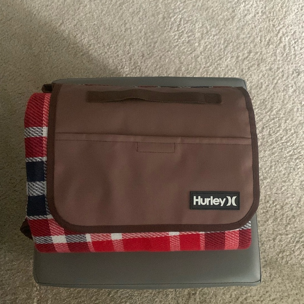 Brand new Hurley Brand Beach, Or Camping Blanket with tote handle
